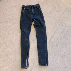 Weworewhat high rise black denim ankle slits raw hem size 24